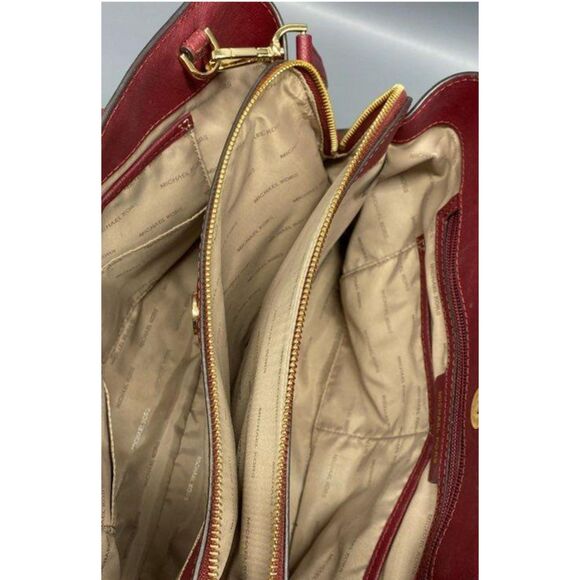 Michael Kors Savannah Large Satchel Brown/Wine Coated Canvas Satchel Hand Bag - Picture 4 of 6